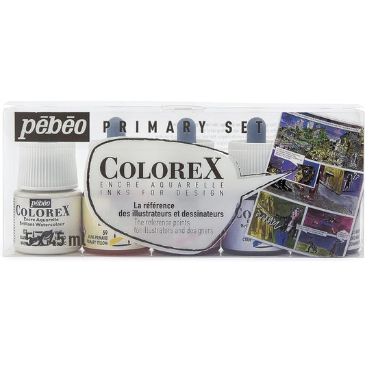 Pebeo Colorex Watercolor Ink 5 assorted 45 ml Bottles || الوان بيبيو كولوريكس ٥ لون مائي حجم ٤٥ مل