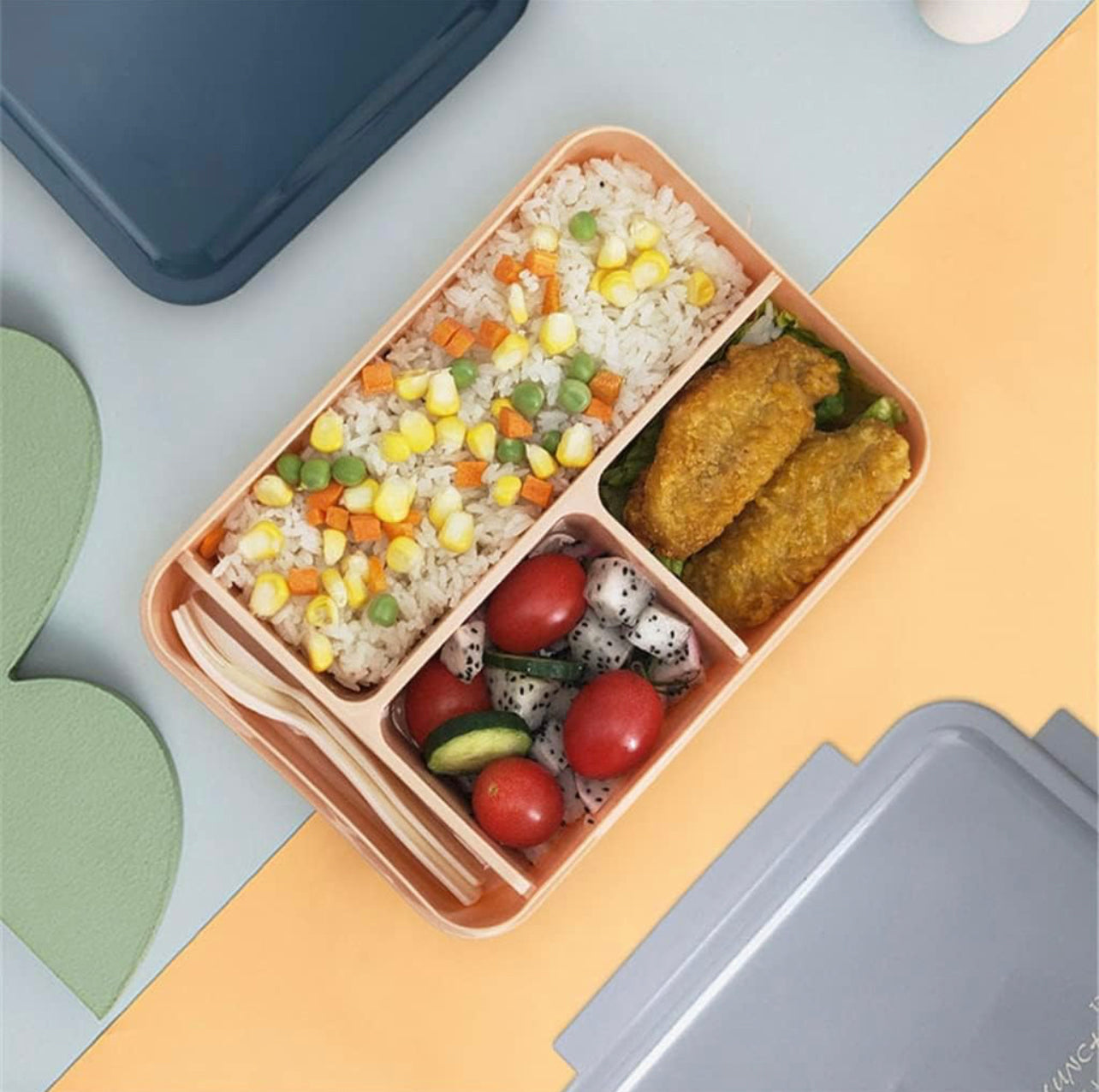 Lunch box 4 Compartments 1.25 L Blue Bottom || لانش بوكس مقسم ٤ لون ازرق