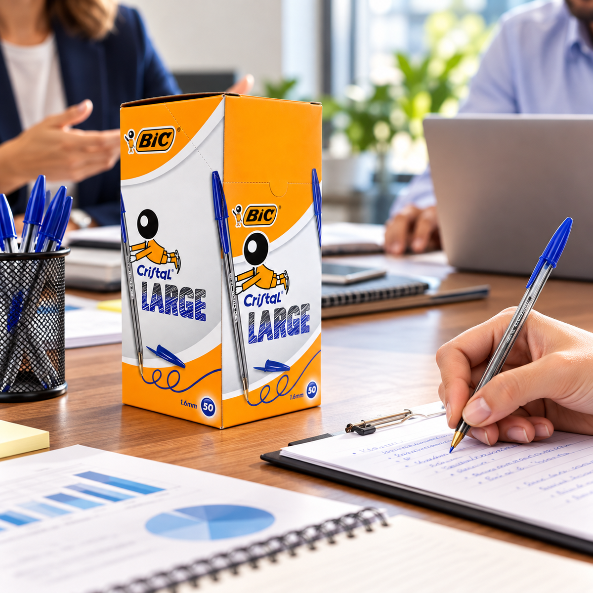 Bic Cristal Large 50 Pc Pack Blue Pens || باكيت اقلام حبر بيك كريستال ازرق ٥٠ قلم