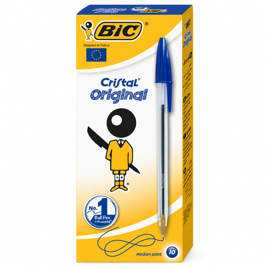 BIC Cristal Original Blue Ball Pens 1.0mm – Pack of 10 || باكيت ١٠ أقلام حبر بيك كريستال أزرق 1.0 مم
