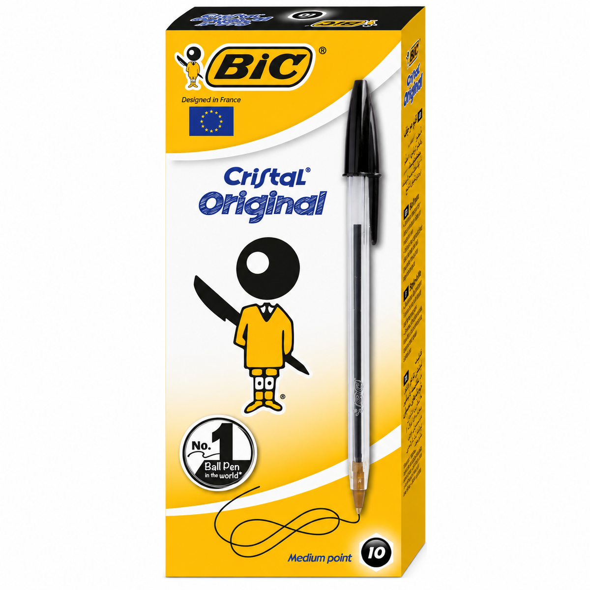 BIC Cristal Original Black Ball Pens 1.0mm – Pack of 10 || باكيت ١٠ أقلام حبر بيك كريستال أسود 1.0 مم