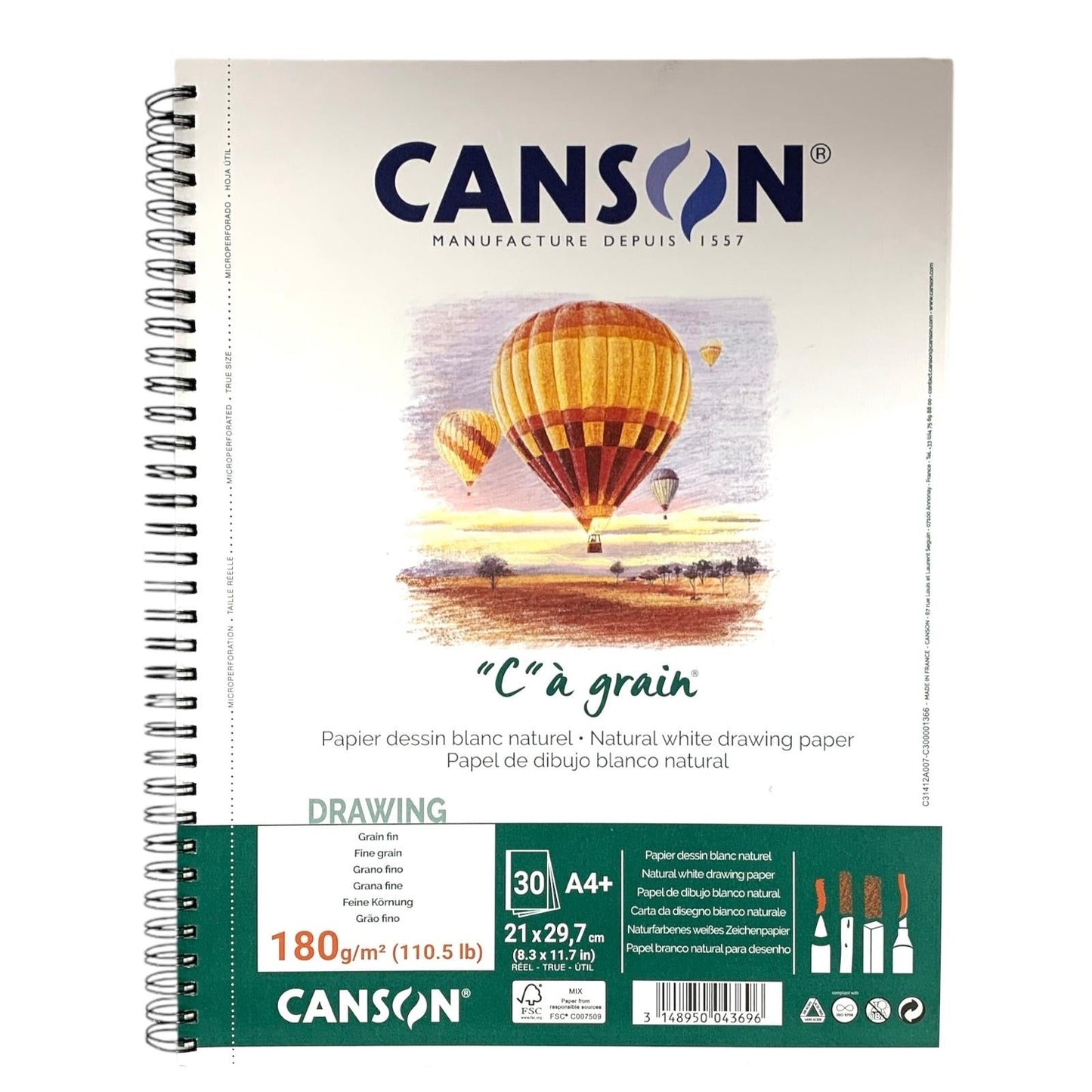 Canson C à Grain Drawing 224 GSM Fine Grain A4 30 Sheets white paper || كانسون C à Grain، رسم، 224 جرام، اي فايف 30 ورقة ورق أبيض