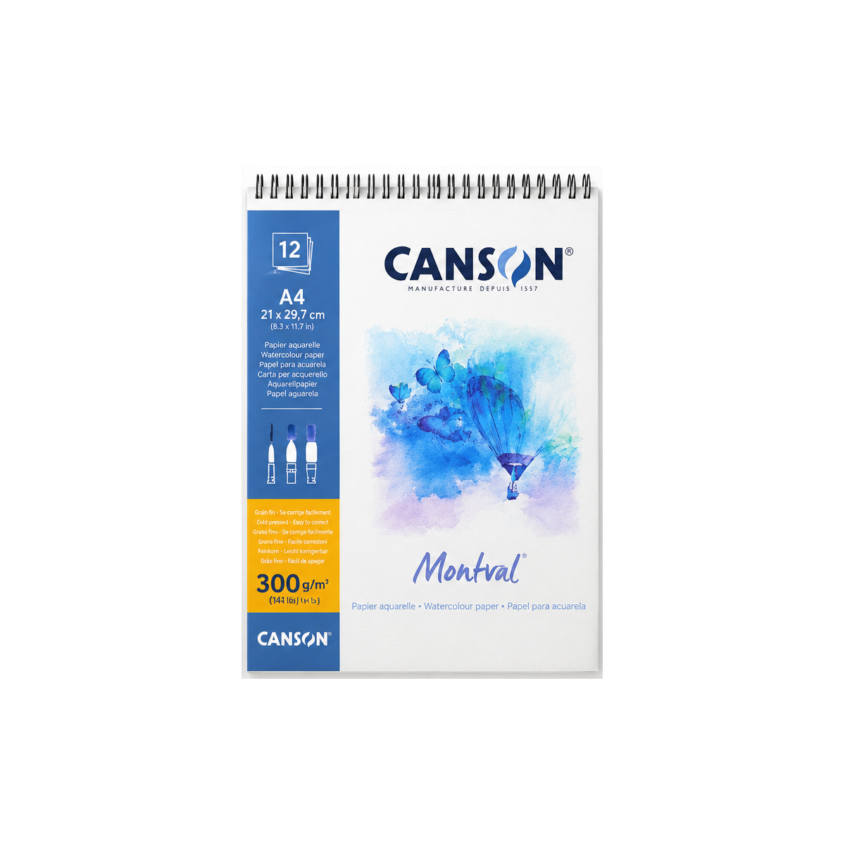 Canson Montval Watercolor Pad A4 300gsm Cold Pressed Natural White - 12 Sheets || بلوك كانسون مونتفال للألوان المائية A4 وزن 300 جم مضغوط بارد أبيض طبيعي - 12 ورقة