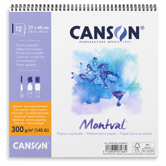 Canson Montval Watercolor Pad 37×46 cm 300gsm Cold Pressed Natural White - 12 Sheets || بلوك كانسون مونتفال للألوان المائية 37×46 سم 300 جم مضغوط بارد أبيض طبيعي - 12 ورقة