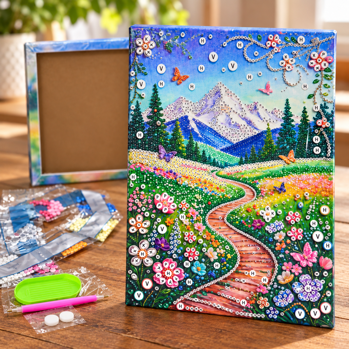 DIY Rhinestone Canvas Activity 30 x 40 cm - Mountain Garden Path || نشاط تزيين كانفاس بالأحجار اللامعة 30 × 40 سم - ممر حديقة جبلية