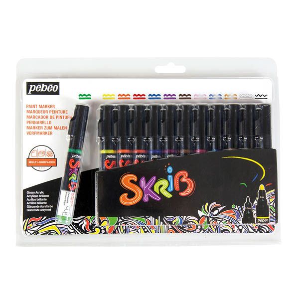 Pebeo Skrib Acrylic Marker Set 12 Colors || مجموعة ماركر بيبيو اكريليك لماع سكريب طقم 12 الوان رئيسية