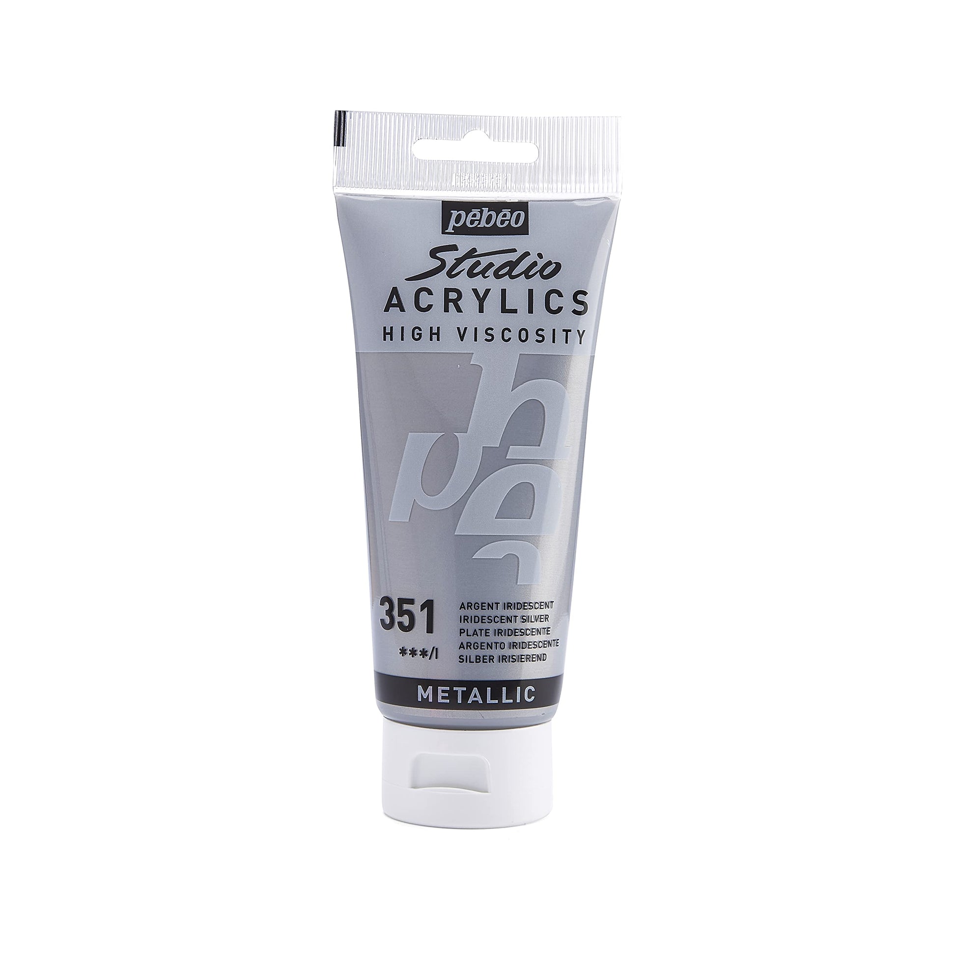 Pebeo Studio Acrylics High Viscosity 100 ml Irridescent Silver || الوان بيبيو اكريليك 100 مل لون فضي لامع