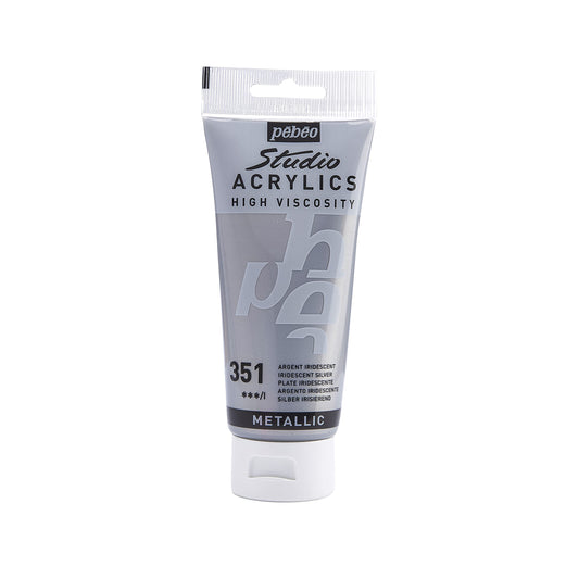 Pebeo Studio Acrylics High Viscosity 100 ml Irridescent Silver || الوان بيبيو اكريليك 100 مل لون فضي لامع