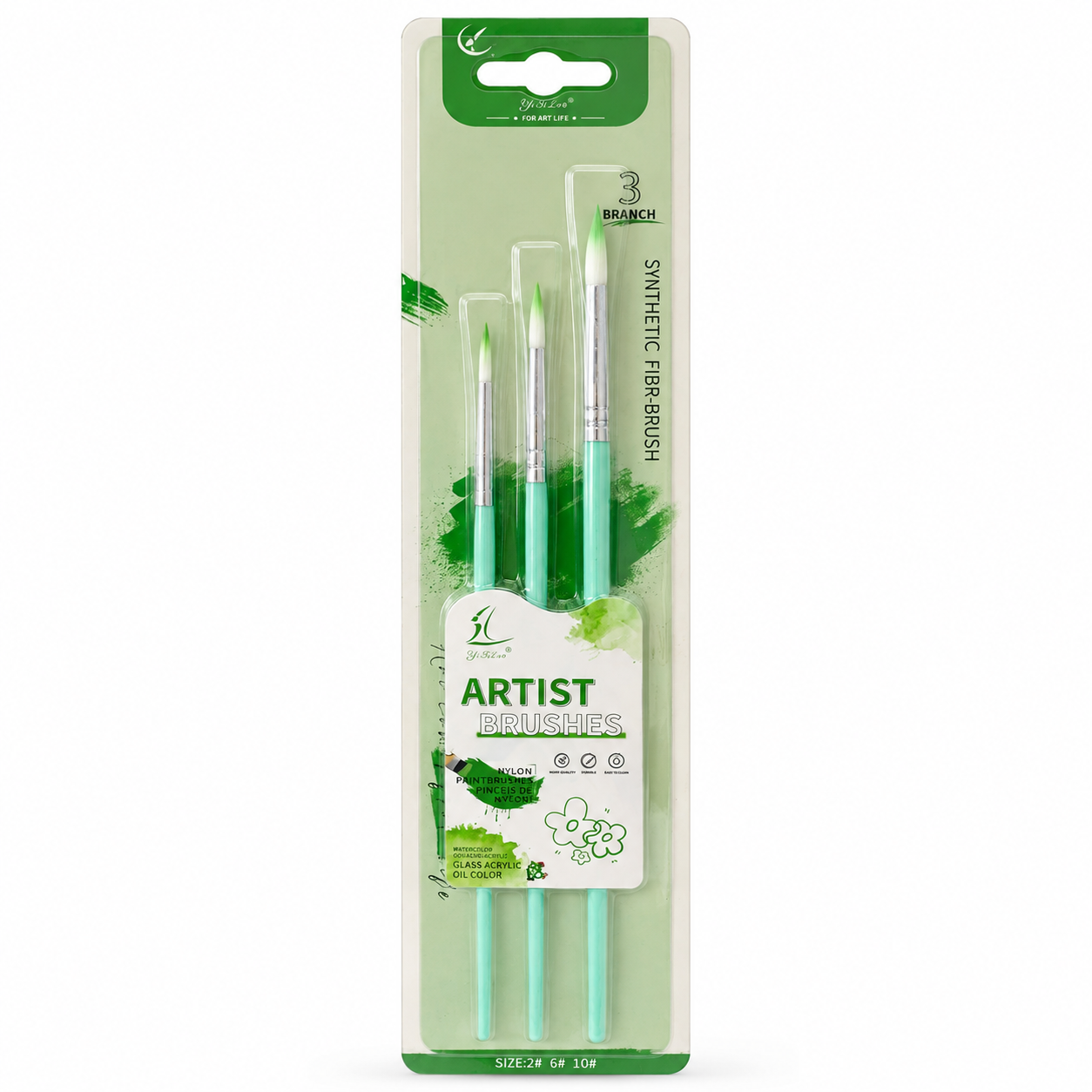 Round Painting Brush Pack 3 Pcs Green  || مجموعة فرش رسم دائري 3 حبة أخضر