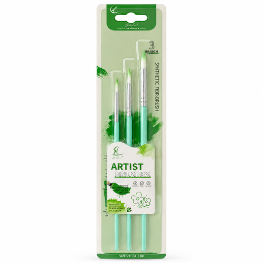 Round Painting Brush Pack 3 Pcs Green  || مجموعة فرش رسم دائري 3 حبة أخضر