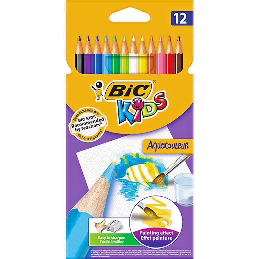 Bic Aquacouleur Dry Watercolor 12 Color Set || الوان بيك خشبية مائية ١٢ لون