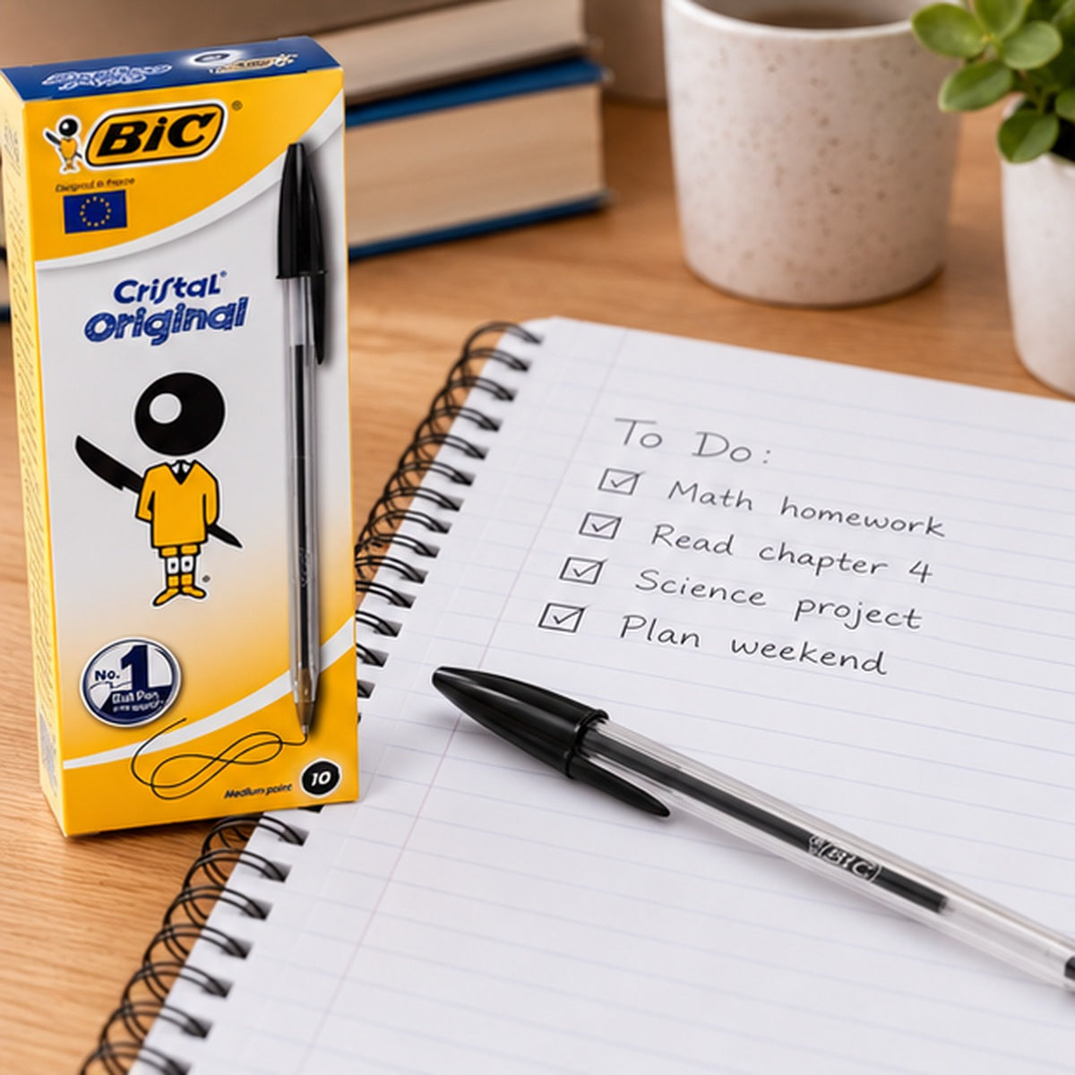 BIC Cristal Original Black Ball Pens 1.0mm – Pack of 10 || باكيت ١٠ أقلام حبر بيك كريستال أسود 1.0 مم