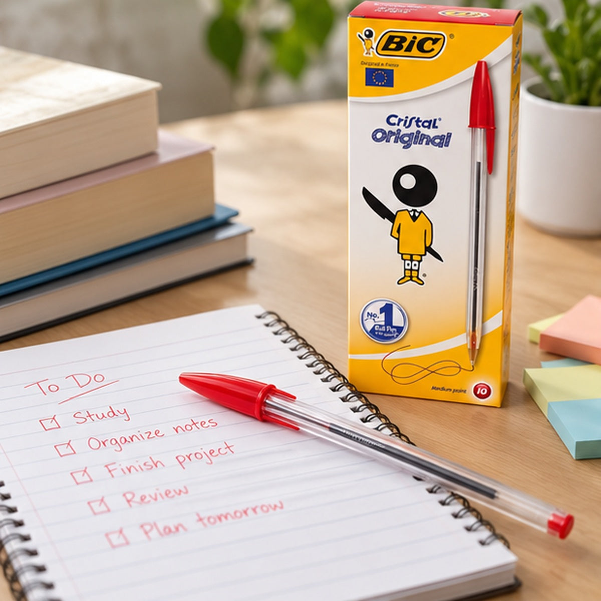 BIC Cristal Original Red Ball Pens 1.0mm – Pack of 10 || باكيت ١٠ أقلام حبر بيك كريستال أحمر 1.0 مم