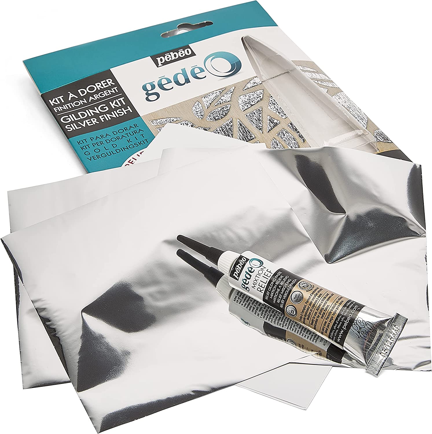 Pebeo Gedeo Gliding Kit Silver Finish || طقم مجموعة التاثيرات المراية تيوب فضي 20 ملي + 3 رقائق فضي