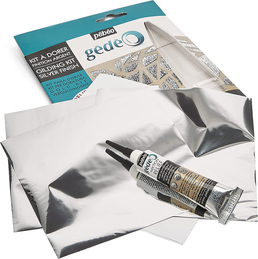 Pebeo Gedeo Gliding Kit Silver Finish || طقم مجموعة التاثيرات المراية تيوب فضي 20 ملي + 3 رقائق فضي