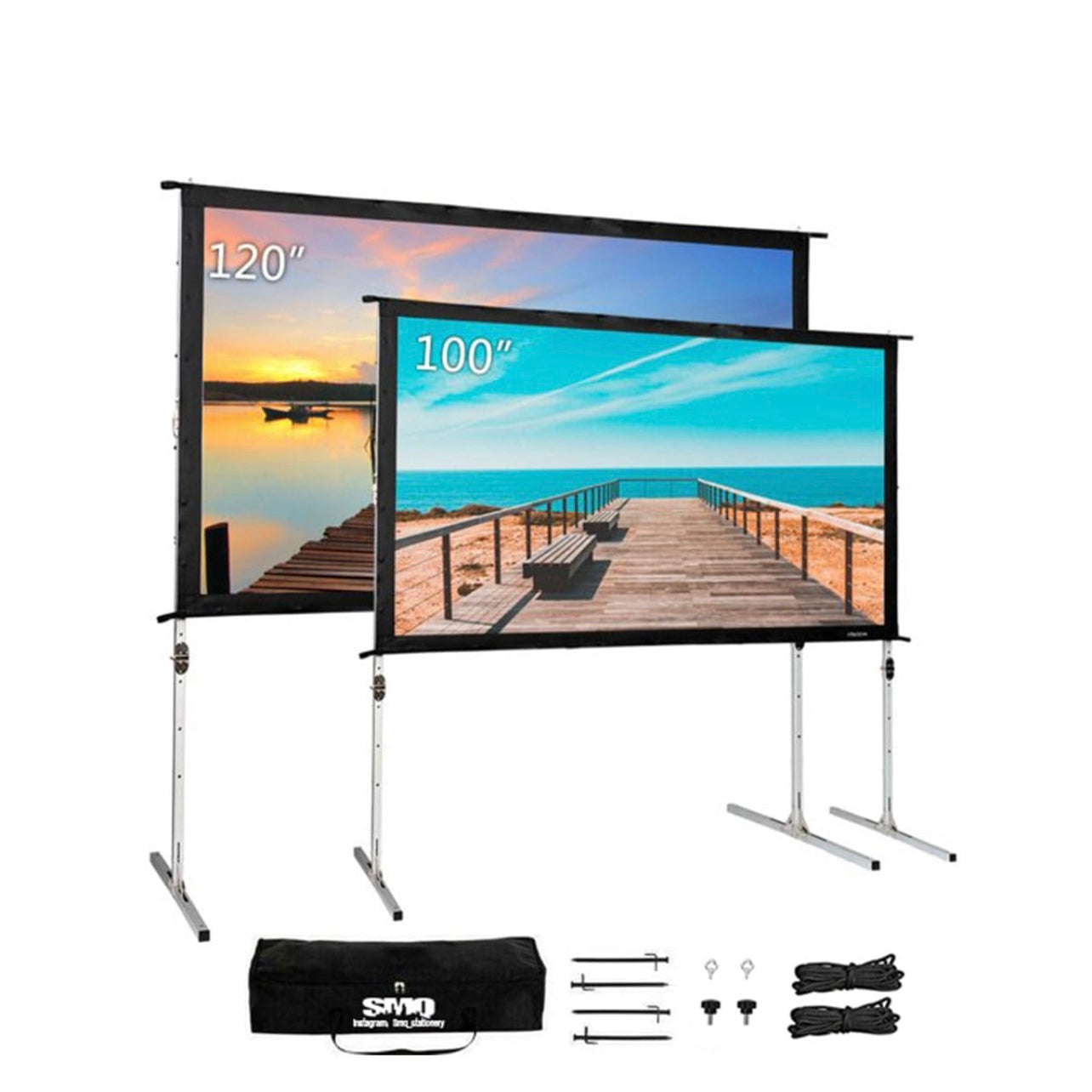 SMQ Fast Folding Projector Screen 4k Ultra HD with bag and tools (100 inch) || اس ام كيو شاشة عرض سنمائي4k Ultra HD مع حقيبة و مثبتات أرضية (100 بوصة)