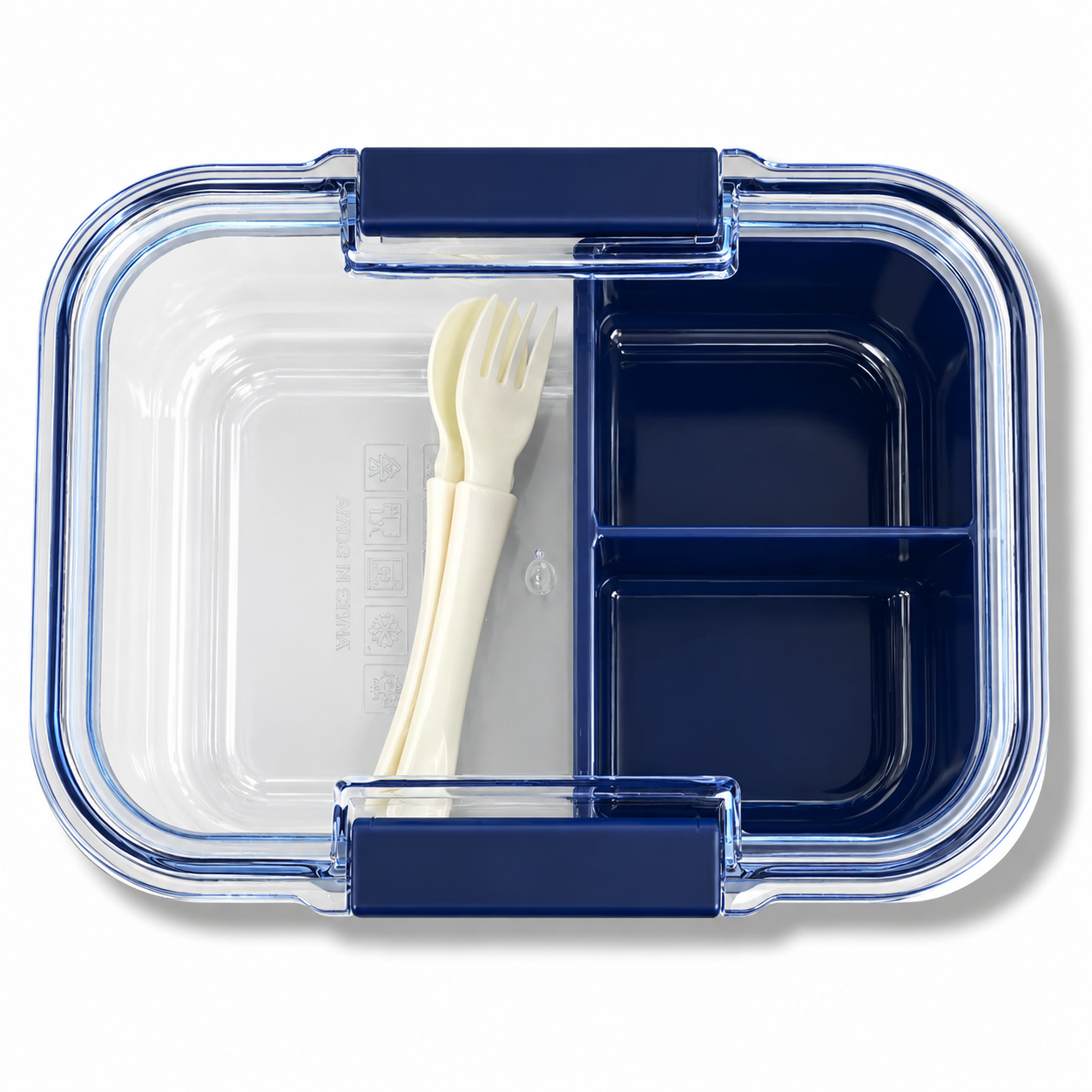 Lunch Box Transparent 3 Section Dark Blue || لانش بوكس شفاف 3 اقسام ازرق غامق