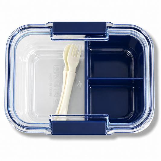 Lunch Box Transparent 3 Section Dark Blue || لانش بوكس شفاف 3 اقسام ازرق غامق