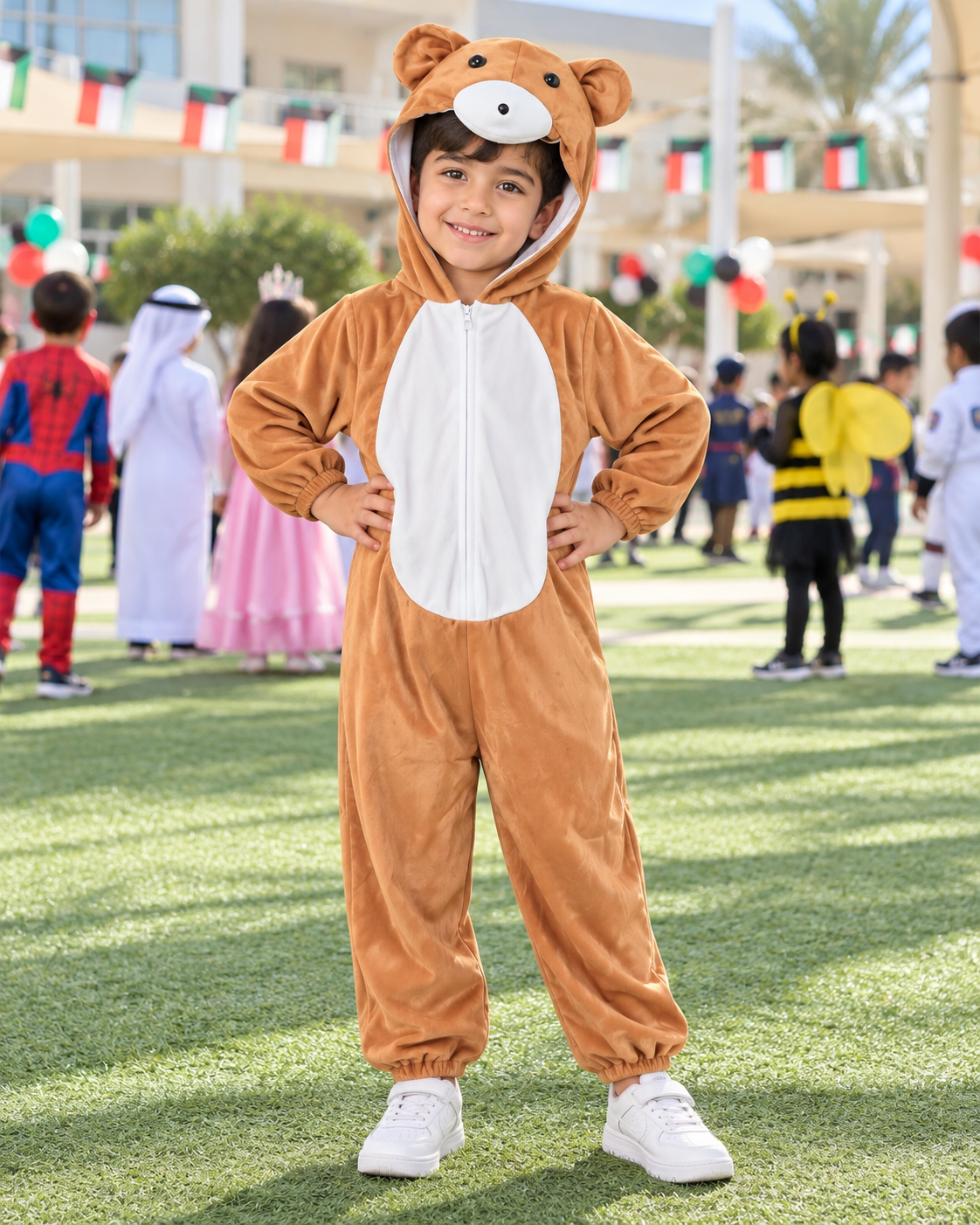 Brown Bear Hooded Costume Onesie – Size L (120–130 cm) || بدلة تنكرية بغطاء رأس بشكل دب بني – مقاس L (120–130 سم)