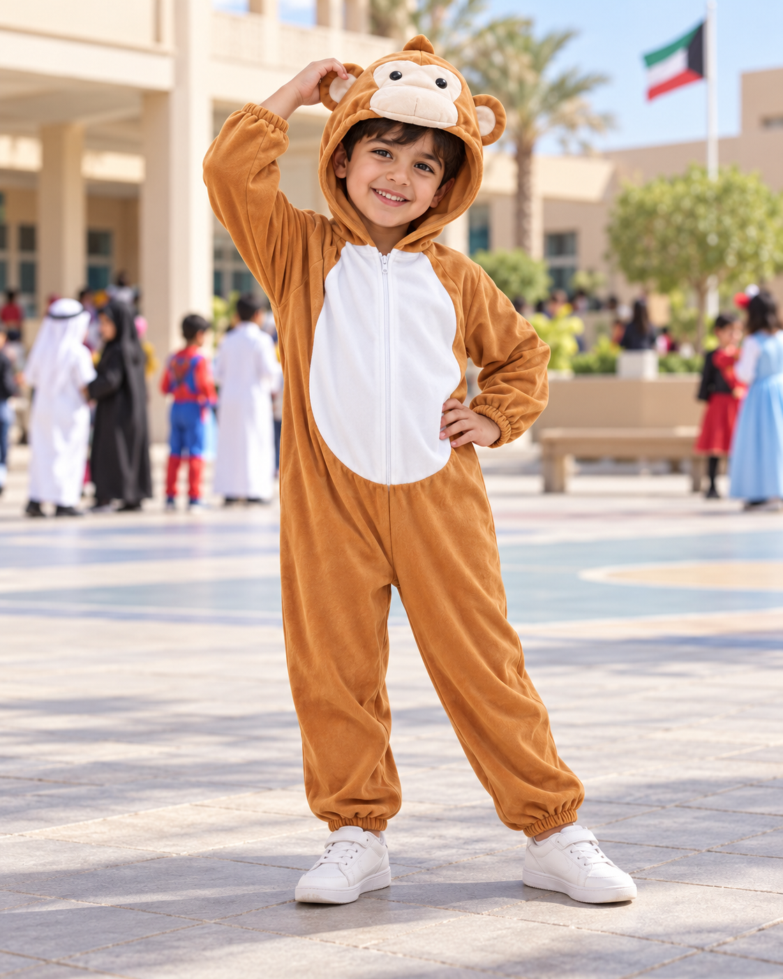 Tan Monkey Hooded Costume – Size L (120–130 cm) || زي قرد بني فاتح بغطاء رأس – مقاس L (120–130 سم)