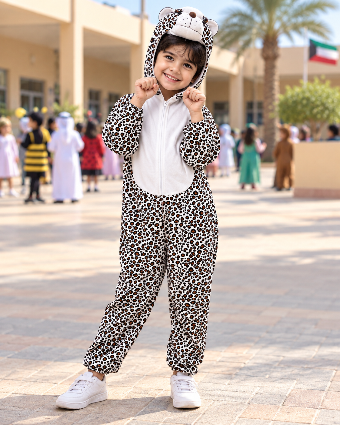 Leopard Print Hooded Costume – Size L (120–130 cm) || زي فهد منقط بغطاء رأس – مقاس L (120–130 سم)