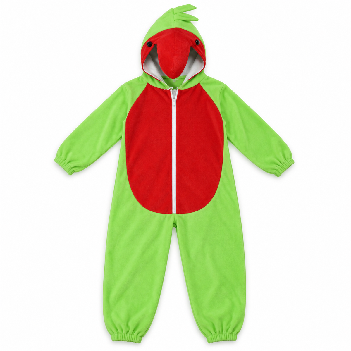 Green and Red Bird Hooded Costume – Size L (120–130 cm) || زي طائر أخضر وأحمر بغطاء رأس – مقاس L (120–130 سم)