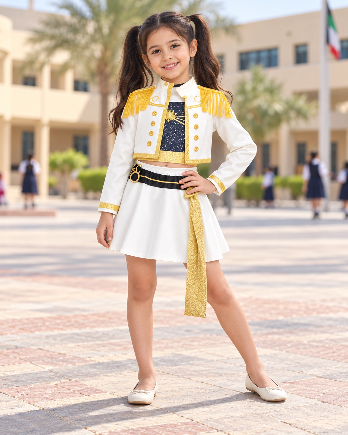 White and Gold Stage Performer Costume – Size L (130–140 cm) || زي استعراضي بالأبيض والذهبي – مقاس L (130–140 سم)
