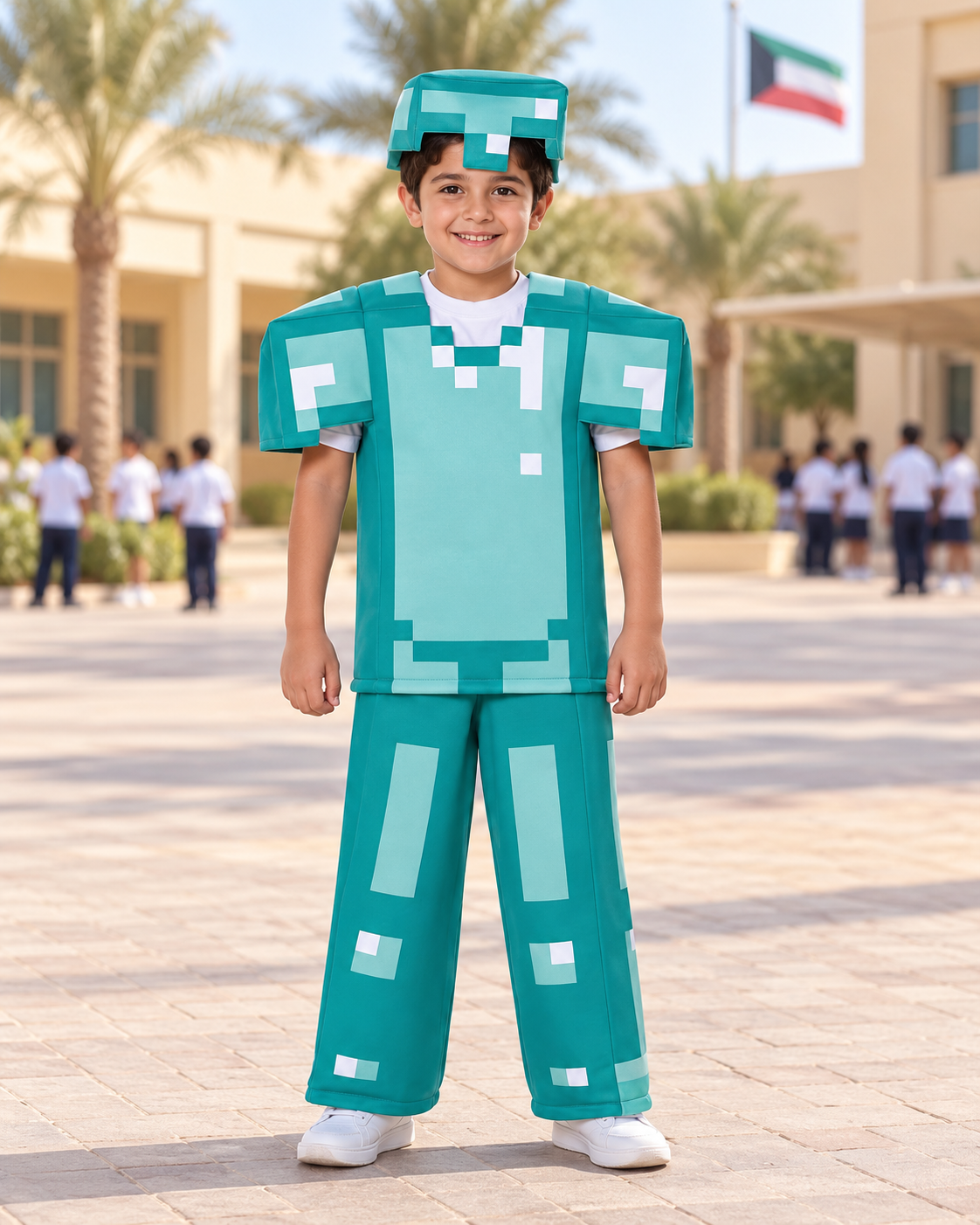 Teal Pixel Armour Costume Set – Size L (130–140 cm) || طقم زي درع بكسل تركوازي – مقاس L (130–140 سم)