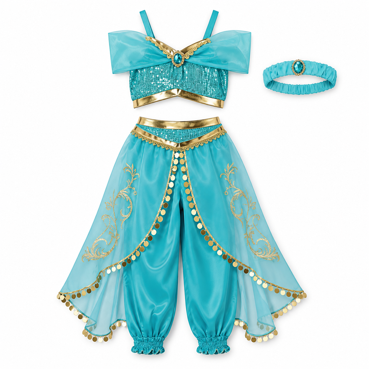 Turquoise Arabian Princess Costume Set – Size L (120–130 cm) || طقم زي أميرة عربي تركوازي – مقاس L (120–130 سم)