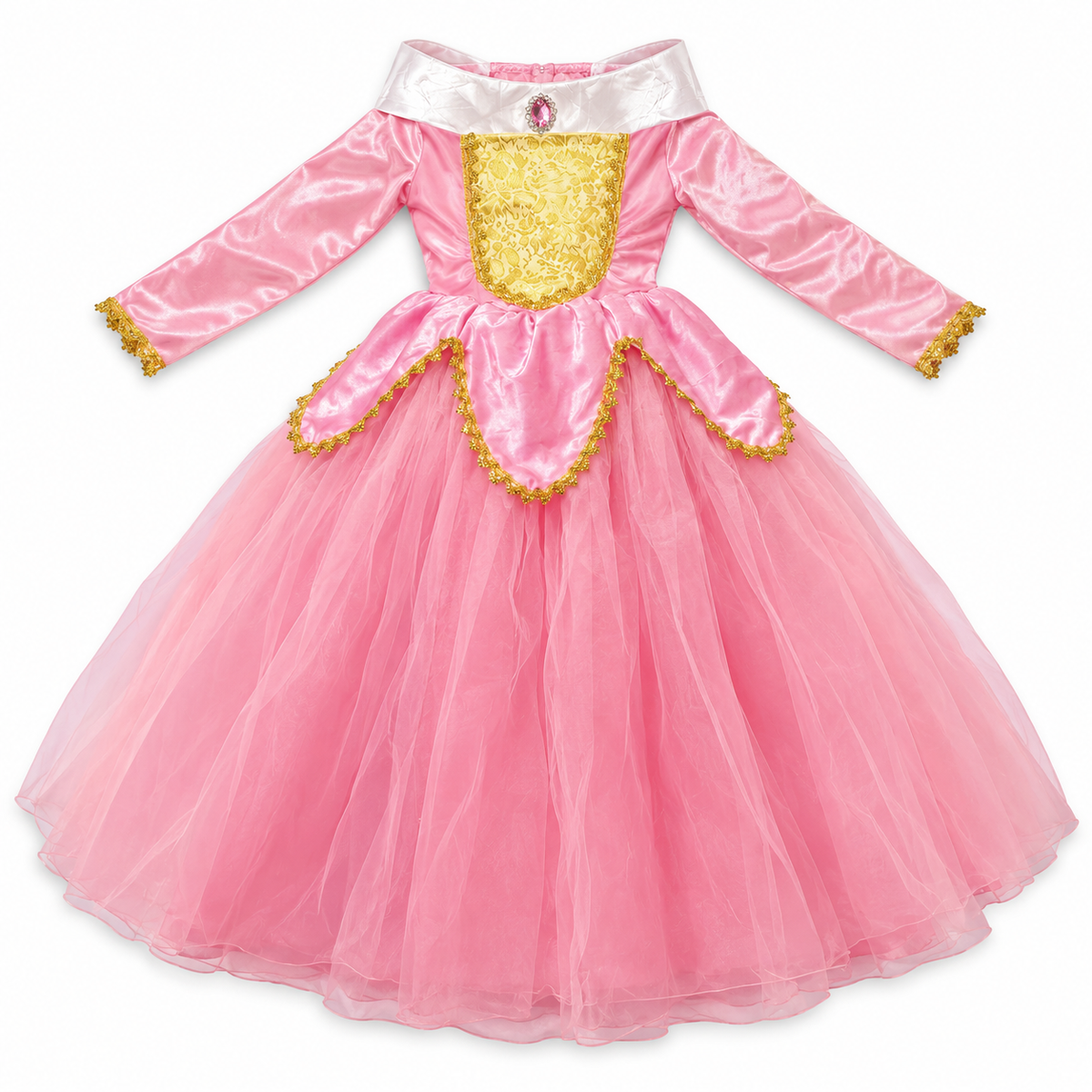 Pink and Gold Princess Dress with Cloak – Size L (120–130 cm) || فستان أميرة وردي وذهبي مع كاب – مقاس L (120–130 سم)