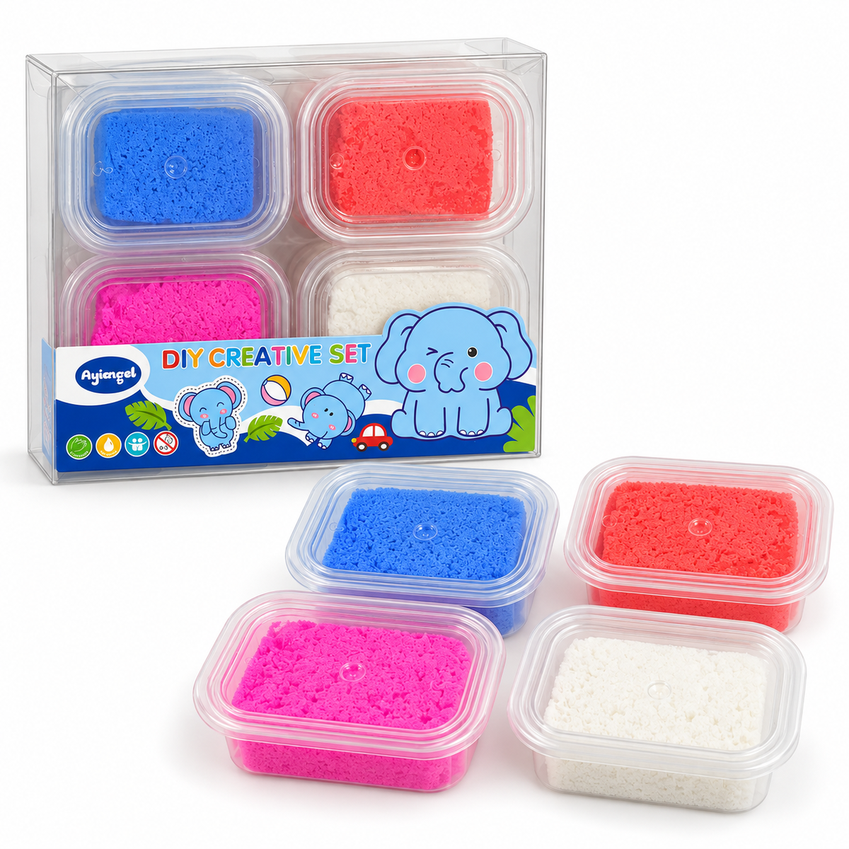 Ayiangel DIY Creative Set 4 Tubs – Elephant || مجموعة تشكيل إبداعية Ayiangel من 4 علب – فيل