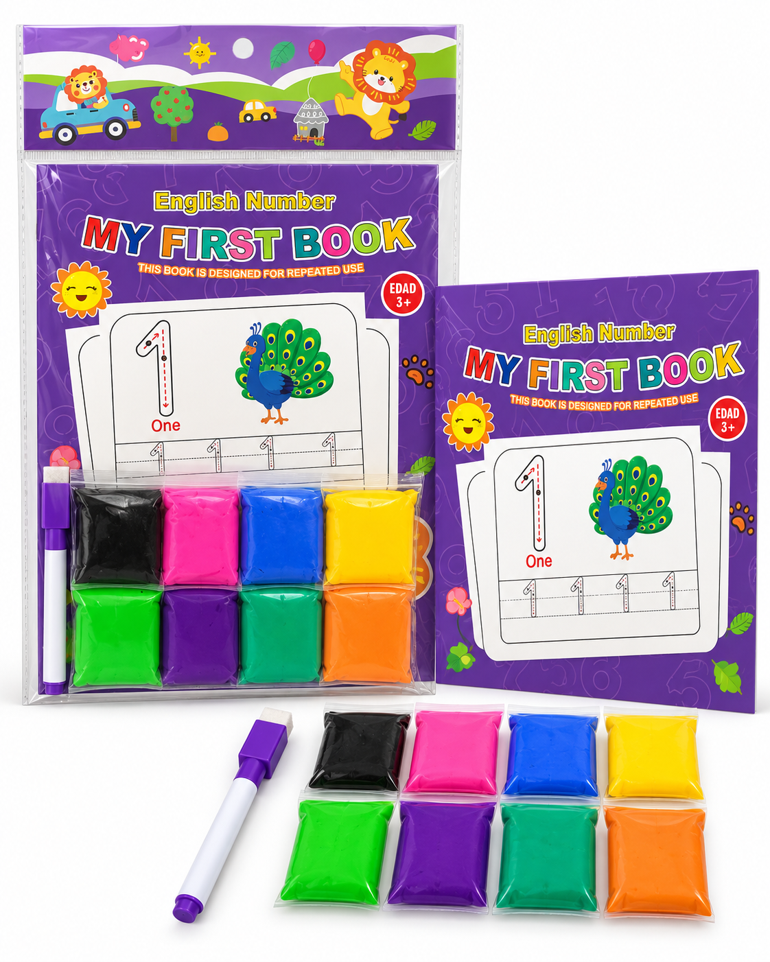 My First Book English Numbers Educational Notebook with 8-Colour Light Clay – Lion || دفتر تعليمي للأرقام الإنجليزية مع طين خفيف 8 ألوان – أسد