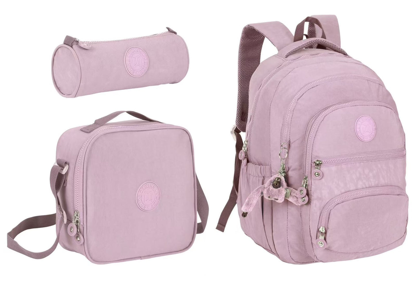 Twins Back To School Set 3 Pcs 18" Backpack + Lunch bag + Pencil Pouch Purple || مجموعة العودة للمدرسة 3 قطع جنطة ظهر 18 انش و جنطة اكل و مقلمة بنفسجي