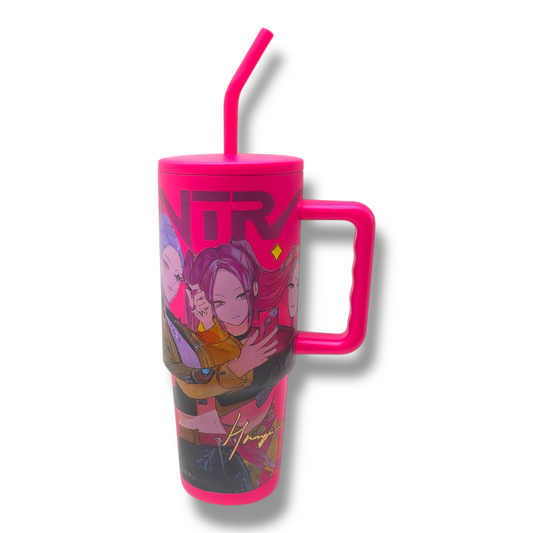 Kpop Demon Hunter Steel Water Bottle With Straw 934 ml #1 || مطارة ماء مع عود كي بوب ديمون هنتر لحفظ البرودة و الحرارة 934 مل #١