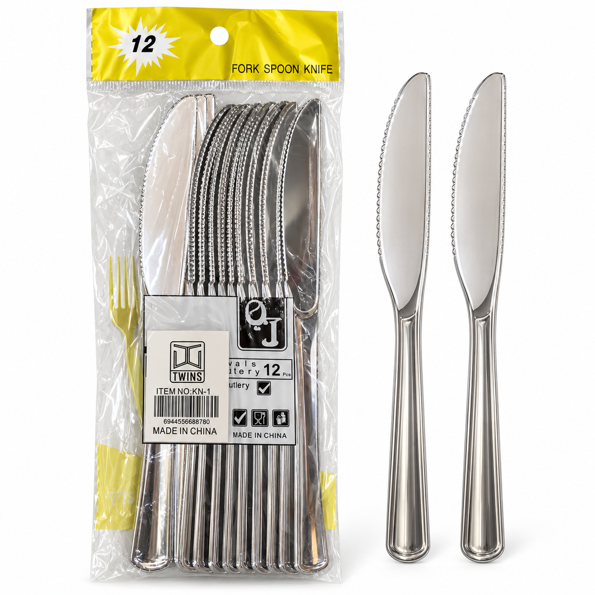Silver Plastic Knives 12 Pcs || سكاكين بلاستيك فضية 12 قطعة
