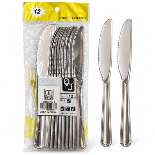 Silver Plastic Knives 12 Pcs || سكاكين بلاستيك فضية 12 قطعة