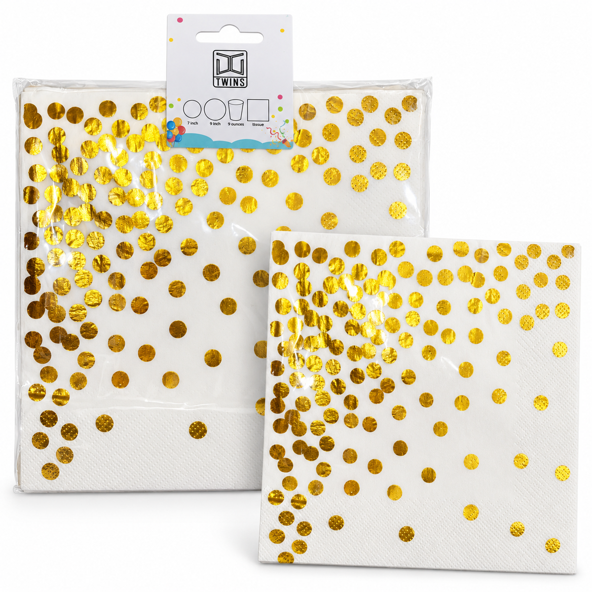 Party Paper Napkins White with Gold Dots || مناديل ورقية للحفلات أبيض بنقاط ذهبية