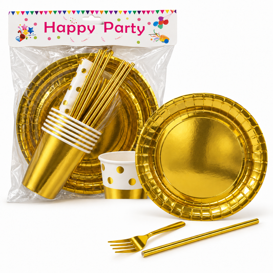 Gold Party Tableware Set || طقم أدوات مائدة للحفلات باللون الذهبي