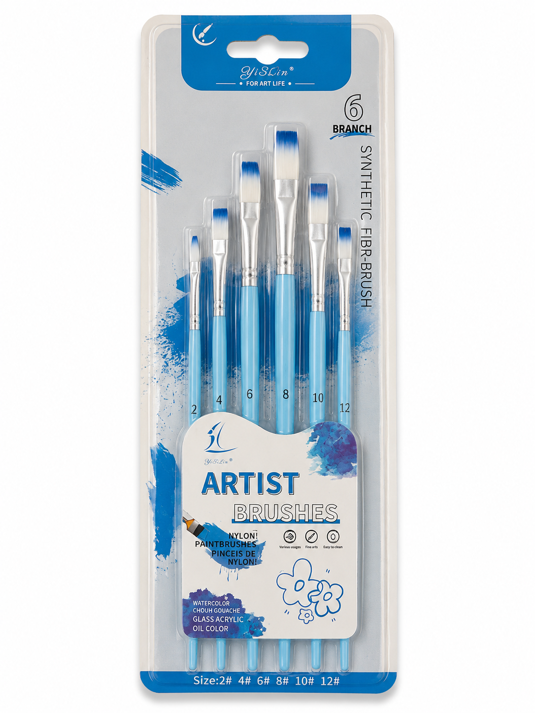 Straight Painting Brush Pack 6 Pcs Blue || مجموعة قرش رسم مشطوفة 6 حبة أزرق