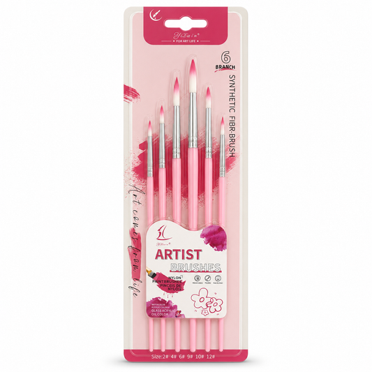 Round Painting Brush Pack 6 Pcs Pink || مجموعة قرش رسم دائري 6 حبة وردي