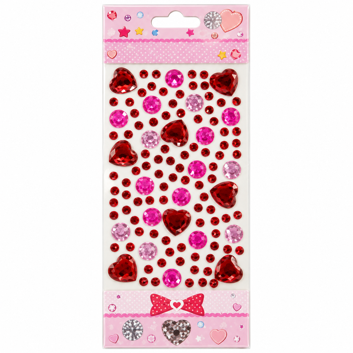 Decorative Crystal Sticker Sheet - Hearts and Rounds - Red || ورقة ستيكر كريستال مزخرف - قلوب ودوائر - أحمر