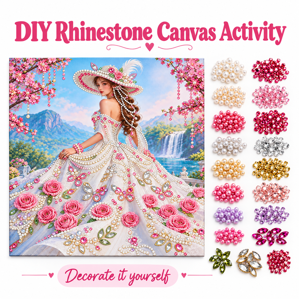 DIY Rhinestone Canvas Activity 30 x 30 cm - Lady with Hat || نشاط تزيين كانفاس بالأحجار اللامعة 30 × 30 سم - سيدة بقبعة