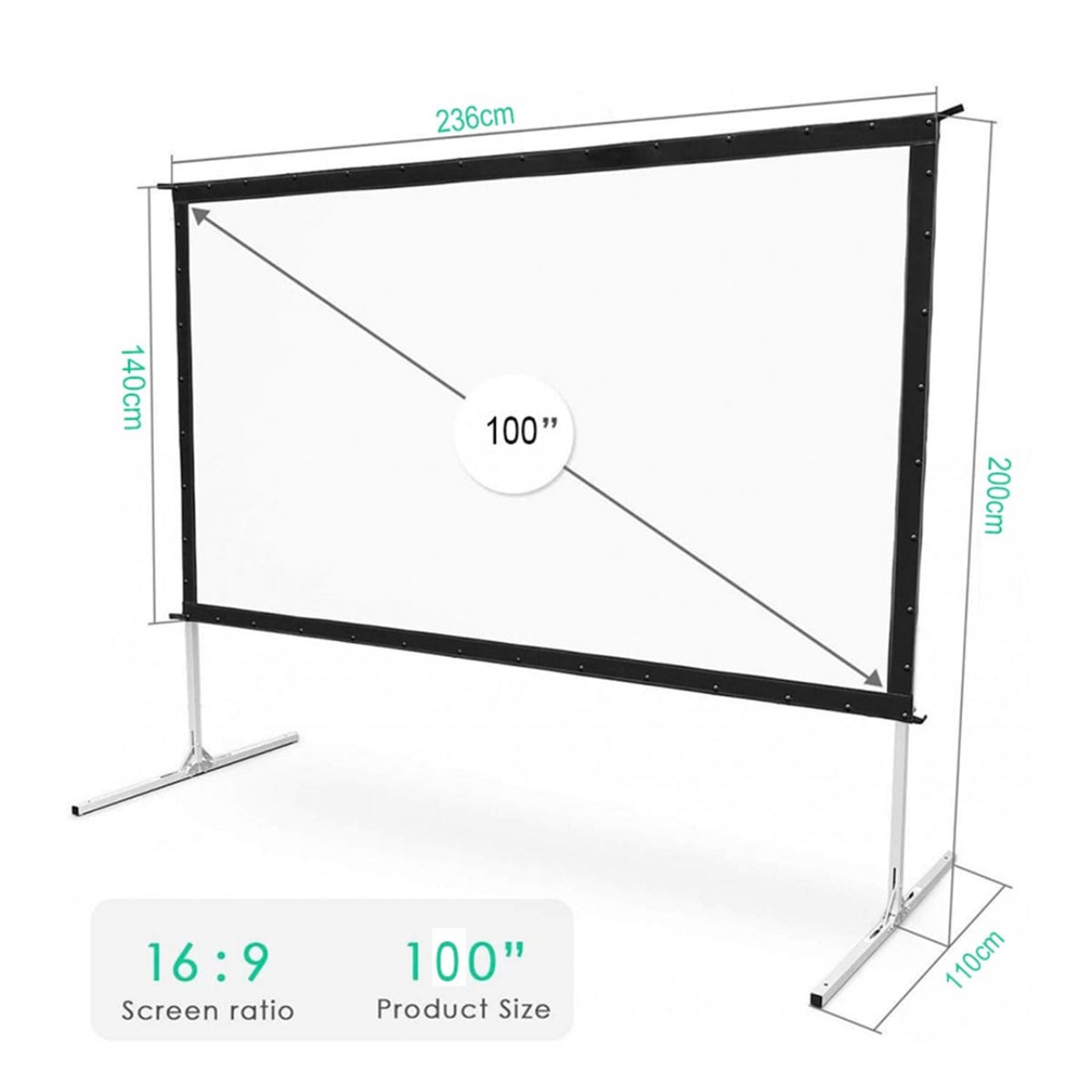 SMQ Fast Folding Projector Screen 4k Ultra HD with bag and tools (100 inch) || اس ام كيو شاشة عرض سنمائي4k Ultra HD مع حقيبة و مثبتات أرضية (100 بوصة)