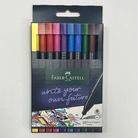 Faber-Castell Grip Fineliner Pens, 10 Colors || أقلام فابر كاستل جريب فاينلاينر برأس رفيع، 10 ألوان