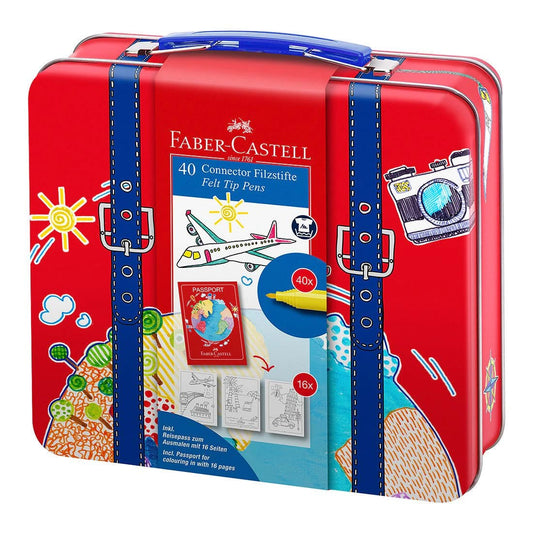 Faber Castell 40 Connector Felt Tip Pens || أقلام تلوين فيبر كاستل كونيكتور في حقيبة سفر، 40 لونًا