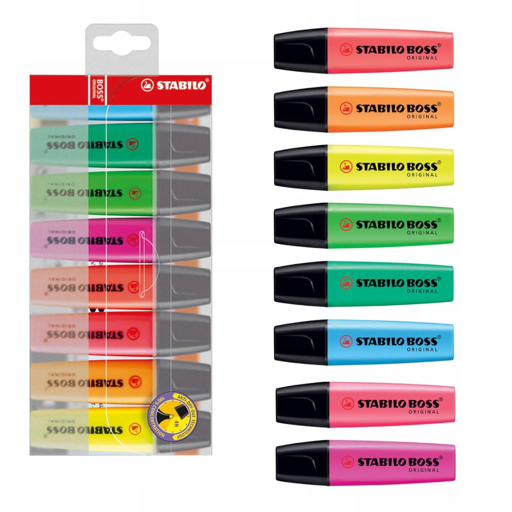 Stabilo Highlighters 8 Colors || اقلام فسفورية ٨ الوان مقاومة للجفاف