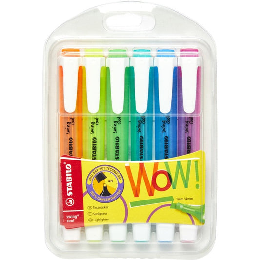 Stabilo Swing Cool Highlighters 6 Colors || اقلام فسفورية ستابيلو ٦ الوان مقاومة للجفاف
