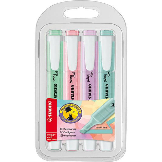 Stabilo Swing Cool Pastel Highlighters 4 Colors || اقلام فسفورية ملونة ستابيلو ٤ الوان باستيل مقاومة للجفاف⁩