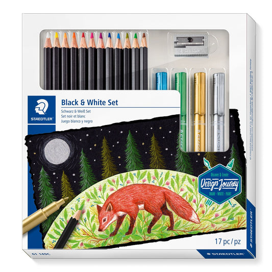 Staedtler Black and White Set || مجموعة رسم ستدلر بلاك آند وايت، 17 قطعة