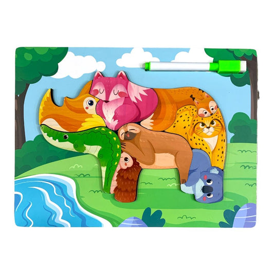 Rino Puzzle with Whiteboard || بازل مع سبورة بيضاء حيوانات شكل وحيد القرن